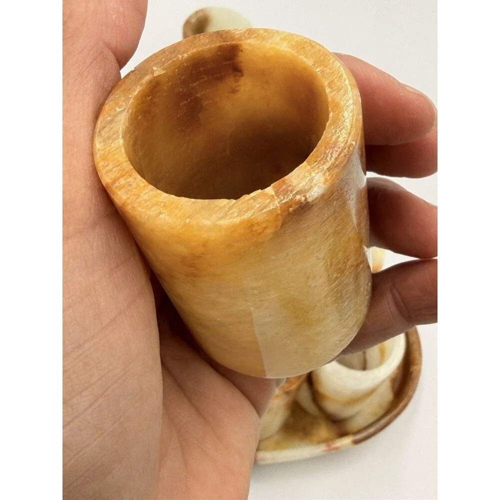 Vintage Banded Onyx Stone Shot Glass Set 6 Tequila Sake Cups w/ 7